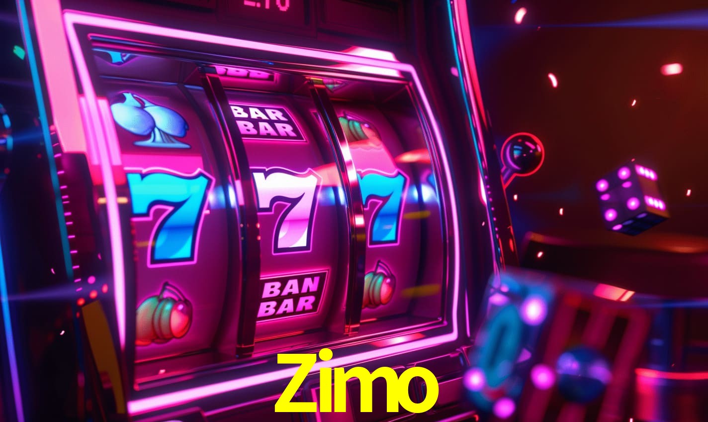Una escena digital vívida inspirada en casino con Zimo mostrado prominentemente, luces brillantes, fichas, cartas y acentos dorados.