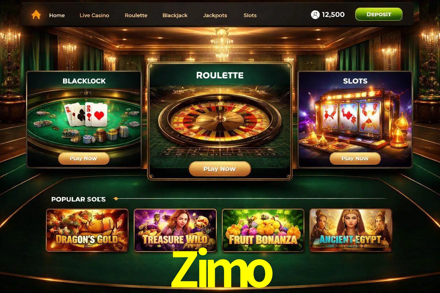 Vista de la plataforma Zimo Casino mostrando categorías organizadas de juegos en línea